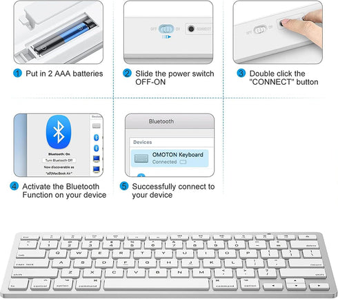 OMOTON Bluetooth Keyboard for Mac, Compact Wireless Keyboard Compatible with MacBook Pro/Air, iMac, iMac Pro, Mac Mini, Mac Pro Laptop and PC (Sil...